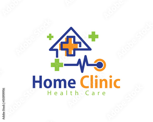 health care logo creative design concept nature leave home clinic medical plus