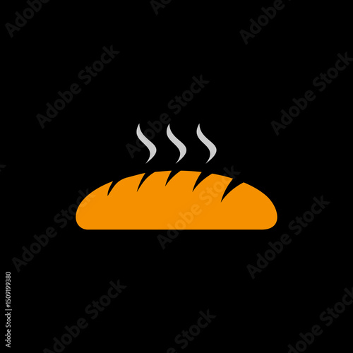 Fresh bread icon isolated on black background