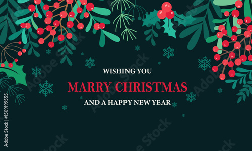 Holiday Christmas And New Year Card Layout with Festive Snowflake Illustrations | Adobe Stock