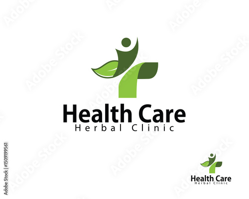 health care logo creative design concept plus people leave nature symbol