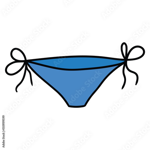 Hand drawn cartoon women's blue panties on white background.
