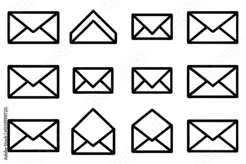 Set of hand drawn envelope icons representing various messaging and communication concepts