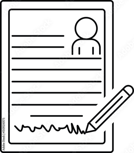 Document with lines person icon and pencil outline illustration