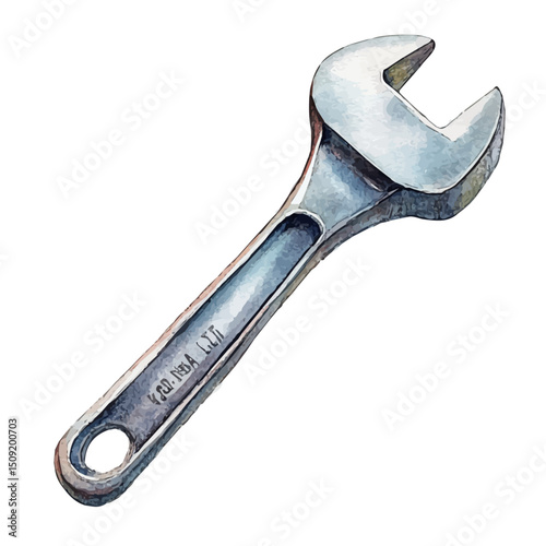 Plumber Wrench, watercolor illustration vector, high quality, isolated on a white background.