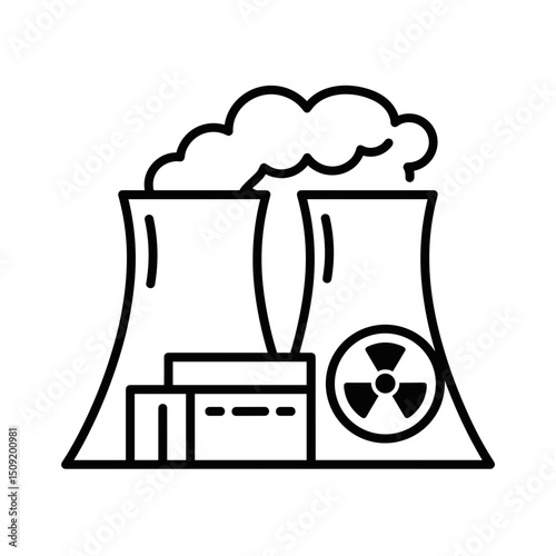Nuclear power plant icon in minimalist line art style  