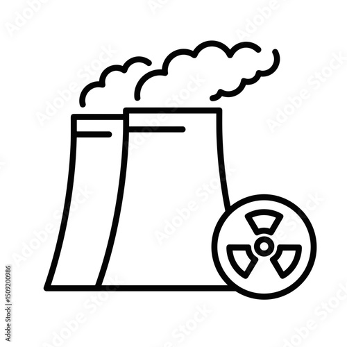 Nuclear power plant silhouette with radiation symbol and smoke  