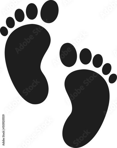 Black footprints of a baby or child isolated on white background symbolizing journey and growth
