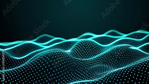 Digital Wave of Glowing Dots on Dark Background — Data Flow Visualization