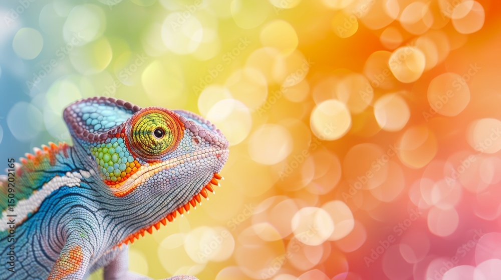 Obraz premium Chameleon camouflaging perfectly against a vibrant and colorful background scene