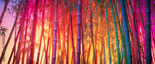 Vibrant Multicolored Bamboo Grove with Aesthetic and Illuminated Background
