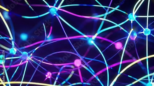 Colorful Neural Network Visualization with Glowing Connections on Dark Background