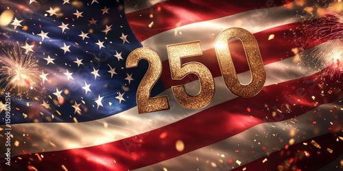 250th Anniversary Celebration With American Flag And Fireworks