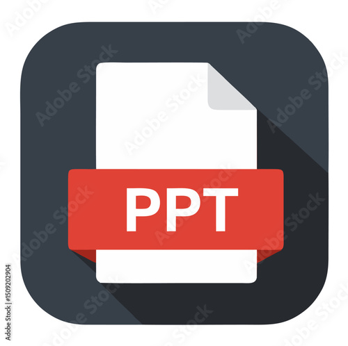 A file icon depicts a white document marked with a red banner that reads PPT on a dark gray roundedsquare background