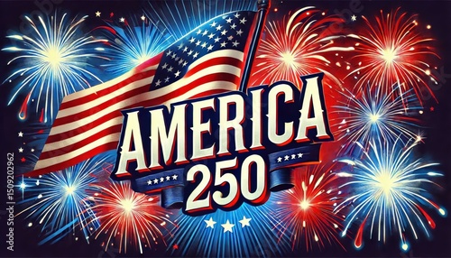 America 250 With Flag And Fireworks Patriotic Background