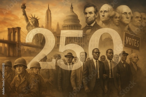 Historical Montage With America 250 And U.S. Figures