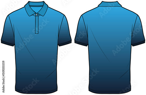 Men's polo collar Jersey T Shirt flat sketch fashion illustration drawing template mock up with front and back view. Golf T shirt design