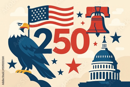 America 250 Anniversary Illustration With Iconic Symbols