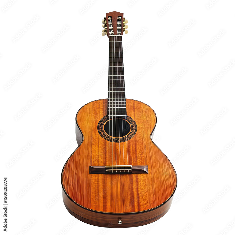 Obraz premium An acoustic guitar in pristine condition stands ready to make melodious music.