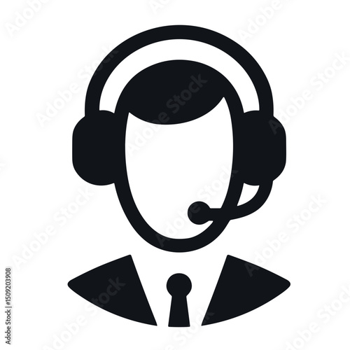 Vector TV announcer in formal suit with headset on transparent background for broadcasting and media concept