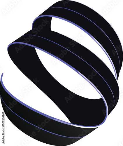 Abstract 3d rendered organic form design in black with blue highlights and transparency