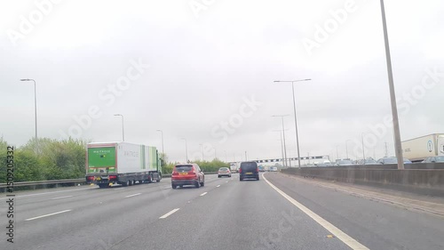 Dash Cam Footage of British Road Travel and Traffic Footage of M1 Motorways From Luton City to London Capital City of England During Cloudy and Rainy Day of April 15th, 2025