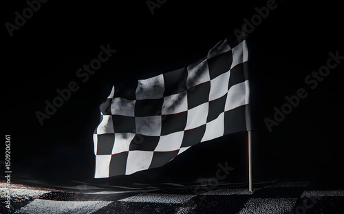 Checkered race flag on black