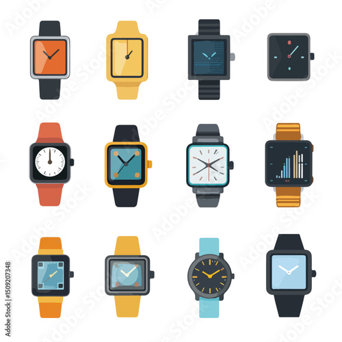 Modern Wearable Technology Watch and Icon Set for Professional Design Projects