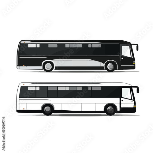 Professional Vector Illustration of White and Black Public Transport Bus Vehicles