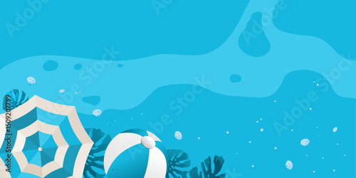 summer beach background with umbrella and seashells – vector illustration	