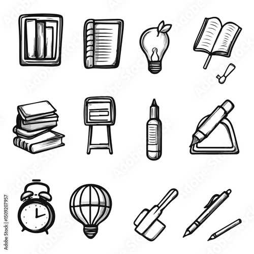 Clean White Background with Essential Monochrome Icons for Professional Use