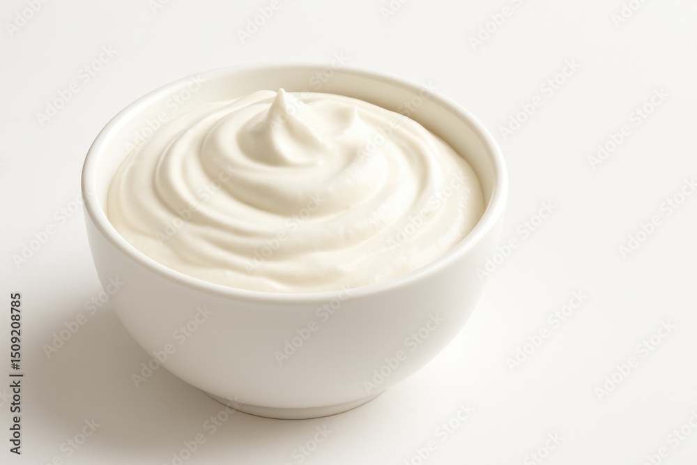 Fresh Creamy Sour Cream in a White Ceramic Bowl Isolated on a Clean White Background Dairy Product Cutout Fresh Creamy Sour Cream in a White Ceramic Bowl Isolated on a Clean White Background Dairy Product Cutout