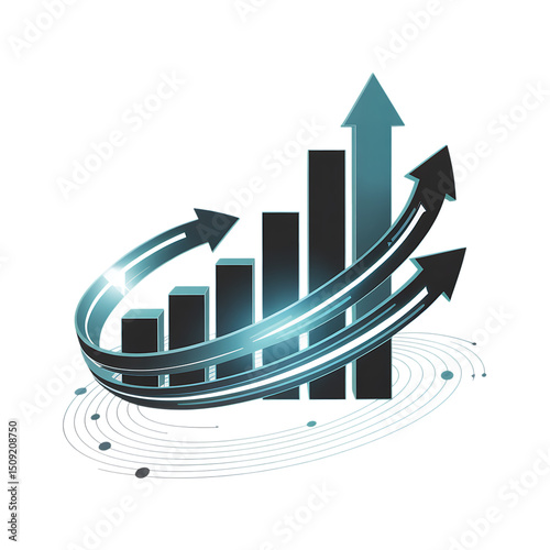 Futuristic Black Bar Chart with Glowing Arrows Representing Business Growth photo