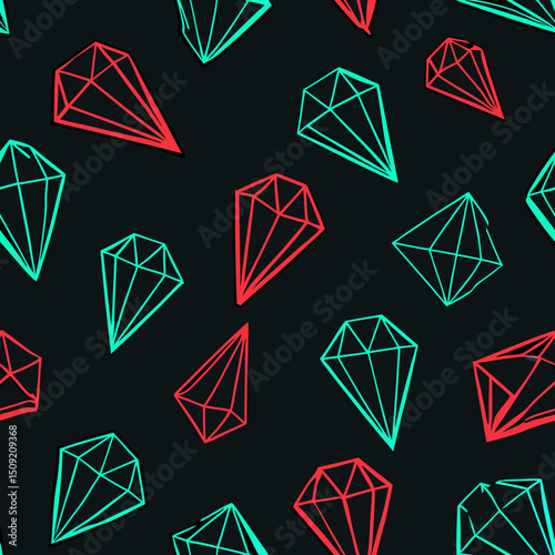 Seamless vector pattern of geometric diamond shapes in red and green  