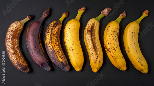 Bunch of bananas showing ripeness stages for fiber-rich fruit promotion photo