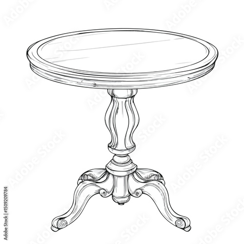 Professional Wooden Table Furniture Ornament Outline Vector Illustration