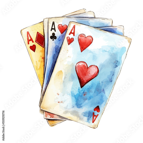 Playing Cards, watercolor painting vector, high quality, isolated on a white background.