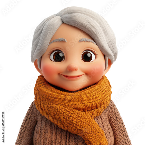 Charming Cartoon Portrait: A Warm Smile and Cozy Knitted Scarf �?? Captivating Digital Art with a Gentle, Cheerful Vibe for Winter and Autumn