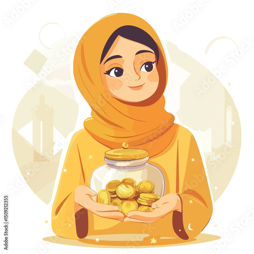 Islamic Zakat Concept Charity Illustration in Vector Art for Donation Campaigns