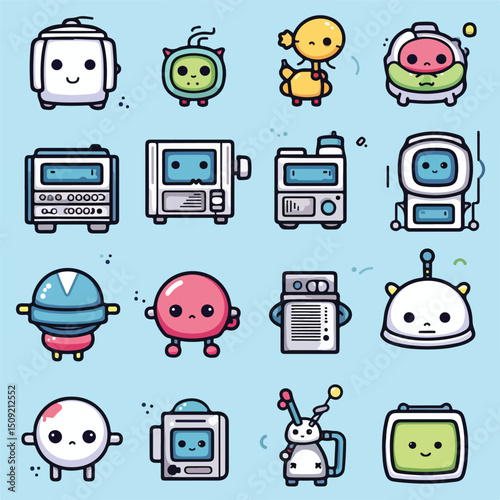Cute Kawaii Cartoon Icon Set for Technology Design Projects