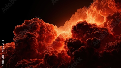 Dramatic abstract fiery clouds with vibrant red orange glow in dark sky