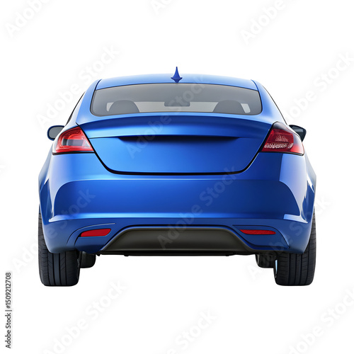 Blue Car Rear View Isolated on White Background – Modern Vehicle Backside for Auto Design, Transport Concepts, and Marketing Use


