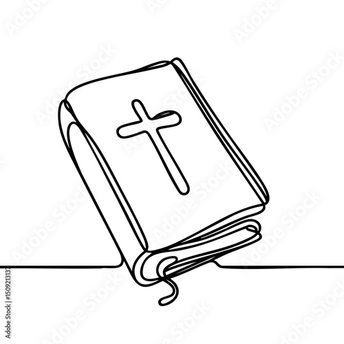 Outline drawing of a Bible with a cross on the cover  