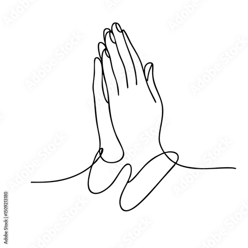 Hands folded in prayer with single line art design  