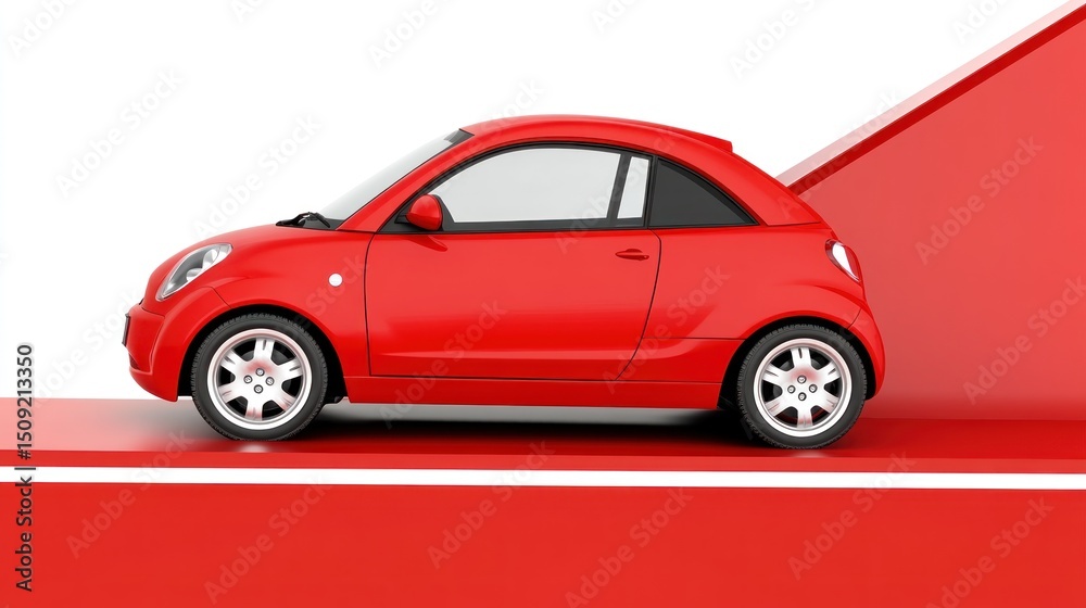 Obraz premium Red car ascending red arrow graph; growth, sales, success