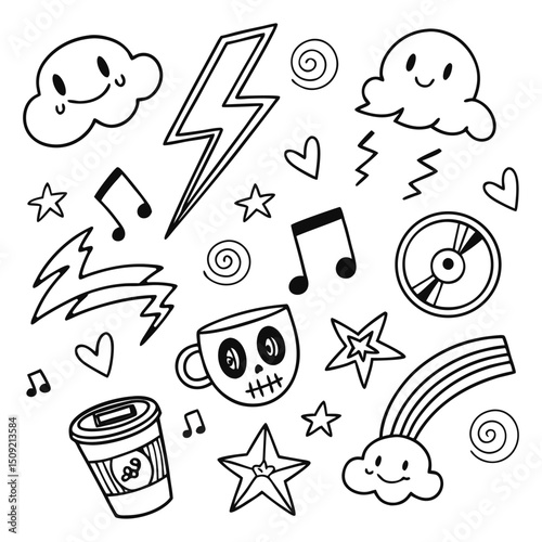 seamless pattern with music horror icons set