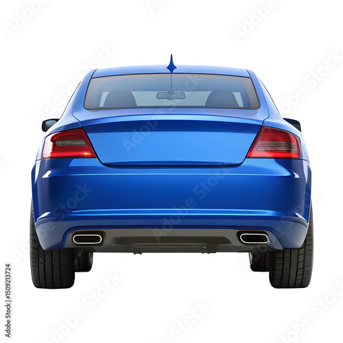 Blue Car Rear View Isolated on White Background – Modern Vehicle Backside for Auto Design, Transport Concepts, and Marketing Use

