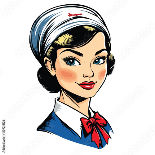 Professional Stewardess Face Cartoon Scribble Vector Illustration for Aviation Industry Marketing Materials