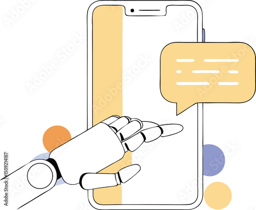 Ai robot hand interacting with a speech bubble concept illustration on white