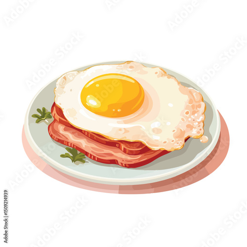 Delicious Sunny Egg with Crispy Bacon on Plate Vector Illustration for Culinary Designs
