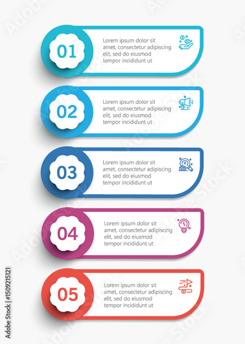 Business infographic template with 5 options or steps